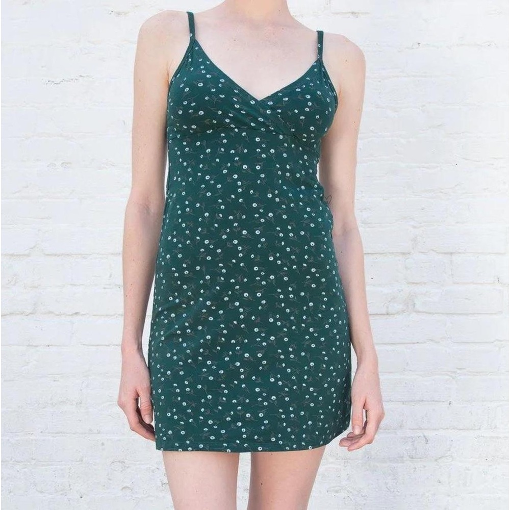 Brandy Melville Amara dress - dark green with flowers - OS